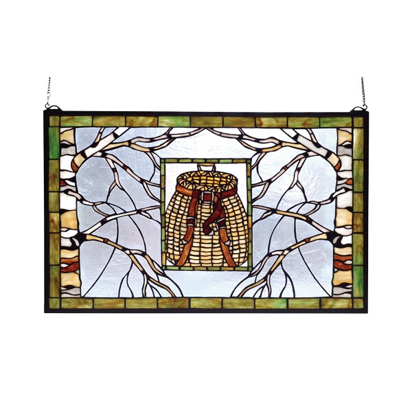 Meyda Tiffany 28W X 18"H Pack Basket Stained Glass Window" 69502